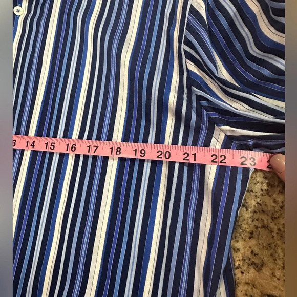 Men Bugatchi Shaped Fit Long Sleeve - Blue Stripped Shirt - Picture 5 of 8